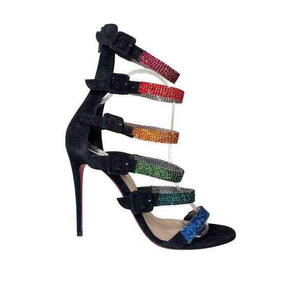 Christian Louboutin Raynibo 100 Crystal Embellished Sandals Rainbow Size EU 38.5 - Picture 1 of 11